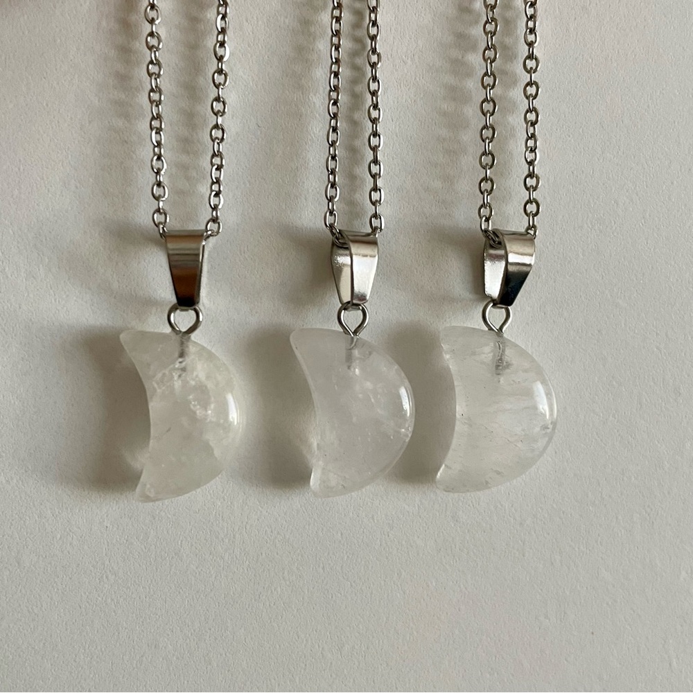 3/$25 Crystal Clear Quartz Crescent Moon Necklace